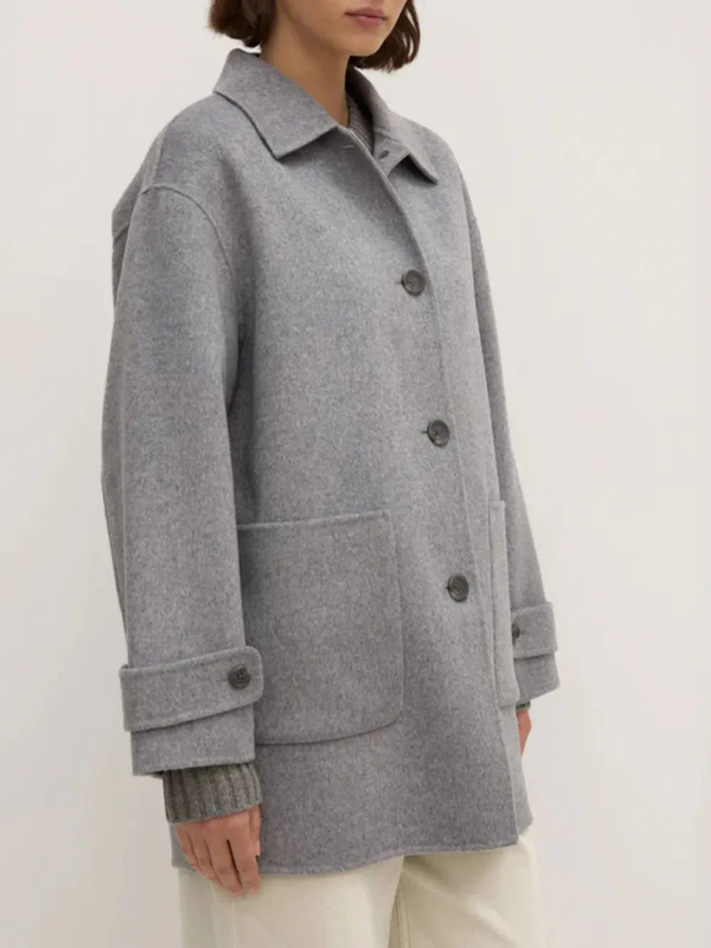 Casual Style Wool Coat Grey Marle