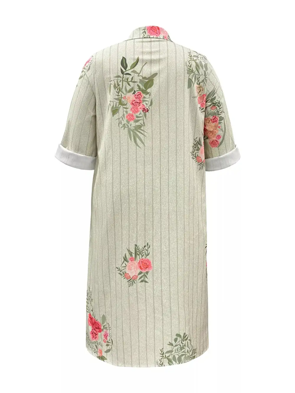 Button Front Floral Striped Midi Dress