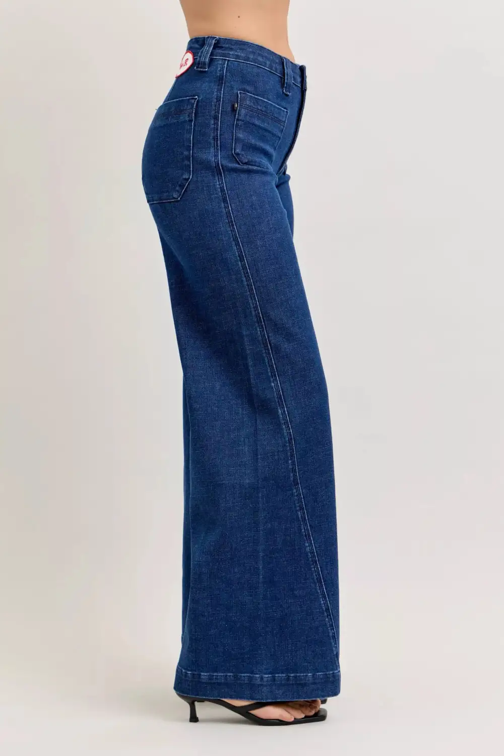 High Rise Patch Pocket Wide Leg Jeans