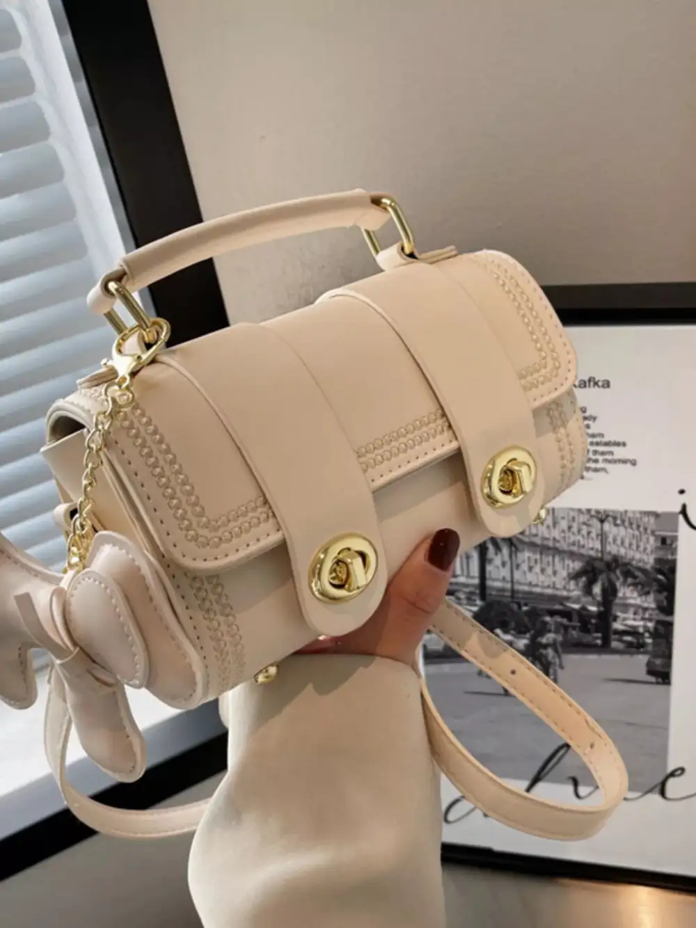 Leather Crossbody Bag with Charm