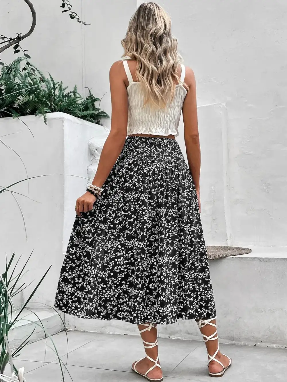 Relaxed Smocked Printed Skirt