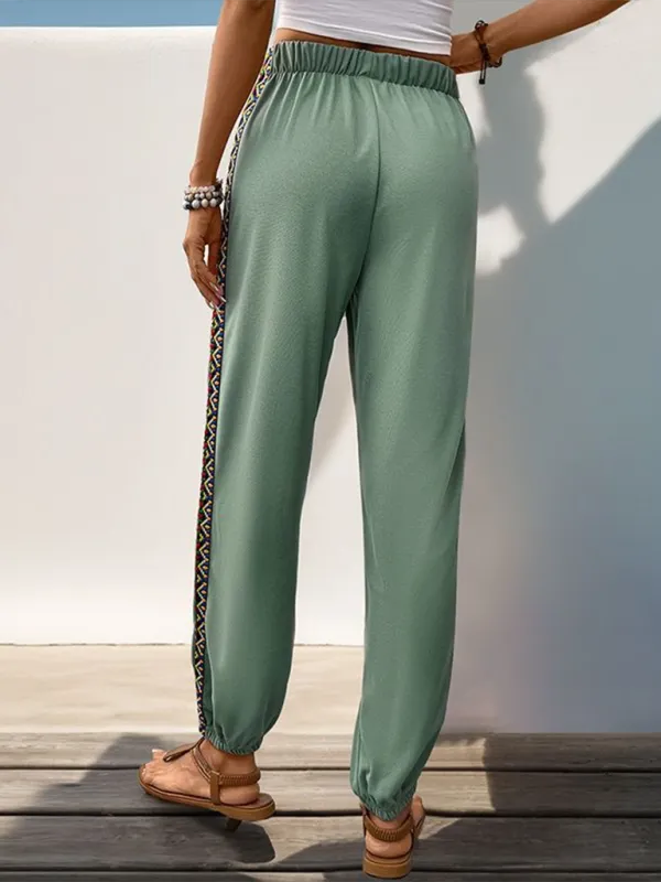 Pocketed Stitched Webbing-Detail Sweatpants