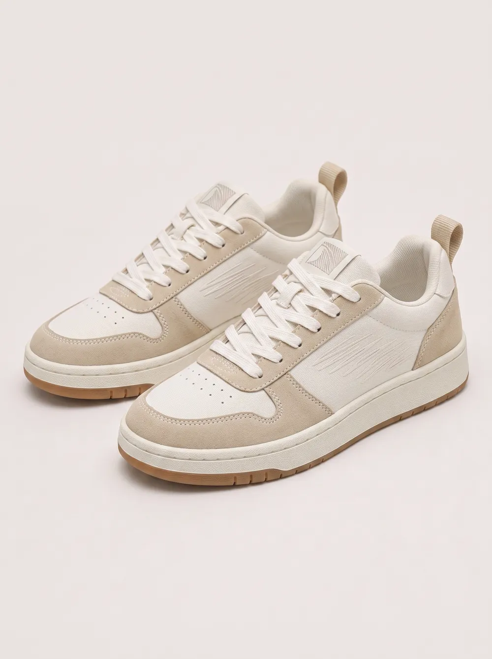 Men's Beige Suede Casual Low Top Printed Sneakers