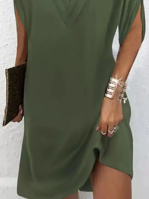 V-Neck Side Slit Mini Dress