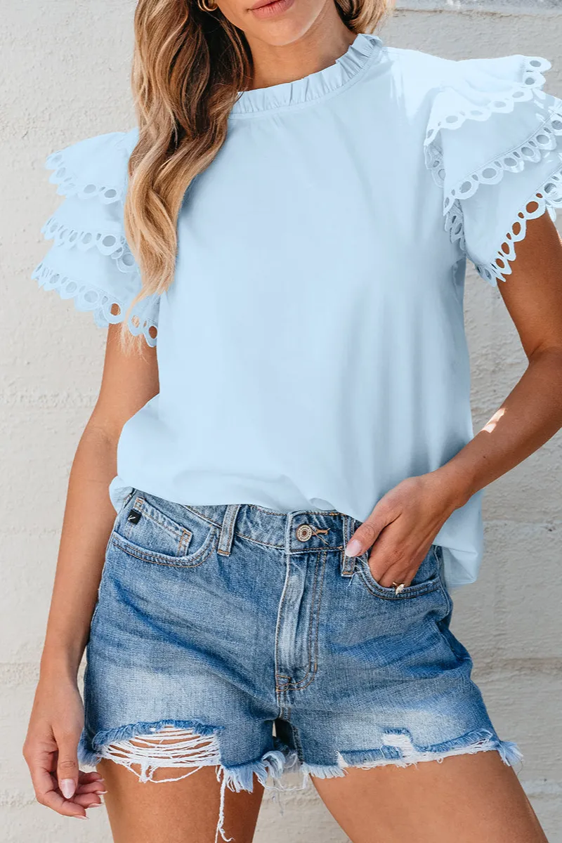 Embroidered Ruffled Frilled Blouse