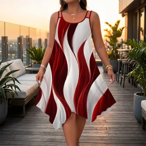 Printed Asymmetric Swirl Midi Dress
