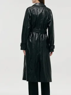 PU Leather Women Long Trench Coat