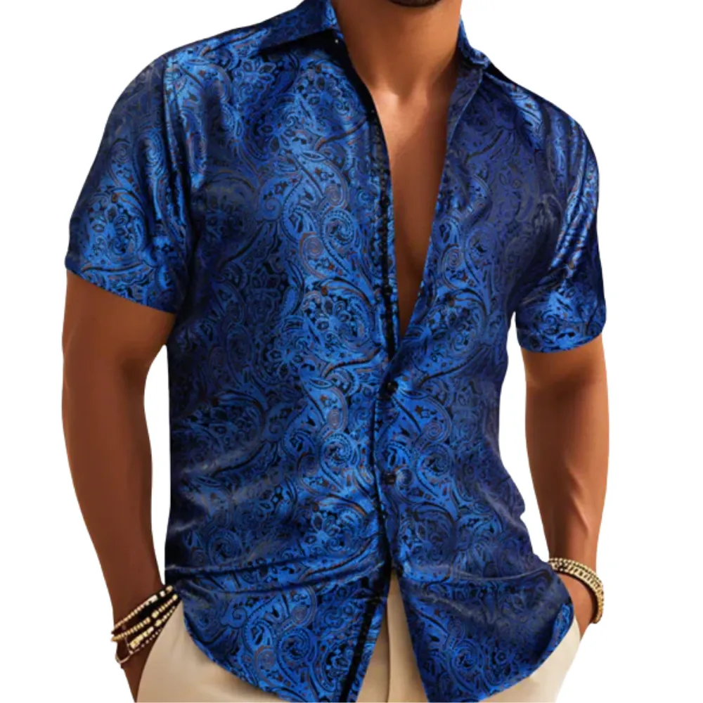 Modern Paisley Jacquard Short Sleeve Dress Shirt