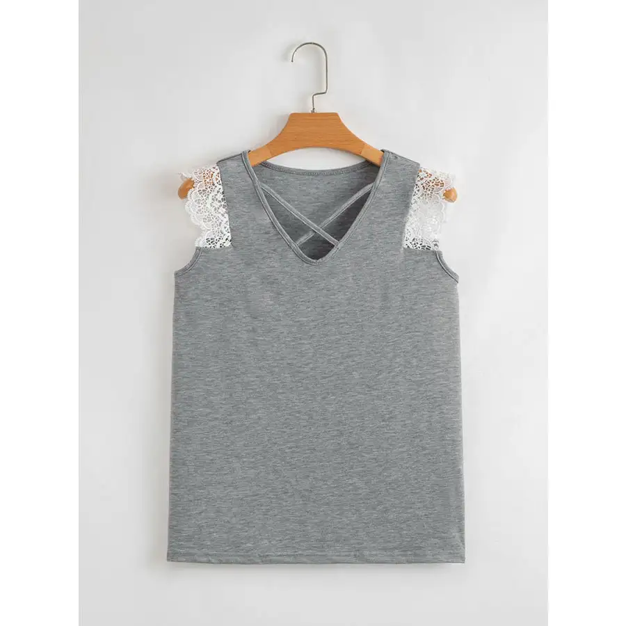 Lace Trim Cross Front V Neck Tank