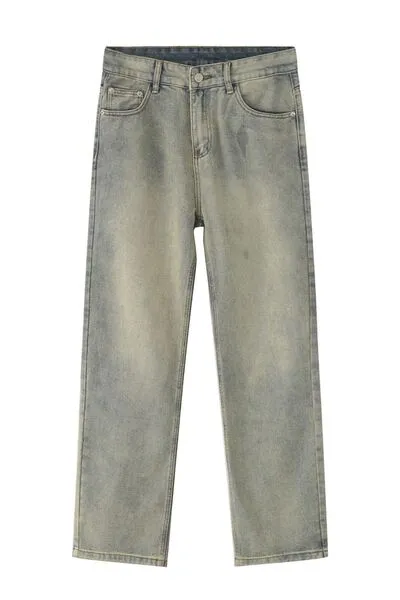 Washed Stretch Slim Straight Jeans
