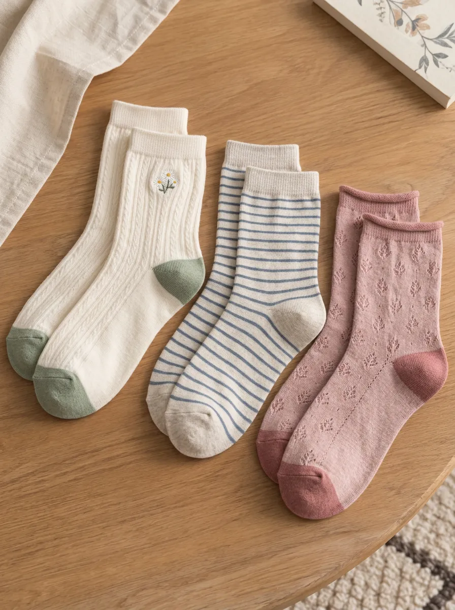 Women's Floral Striped Patterned Embroidered Printed Socks 3-Pack