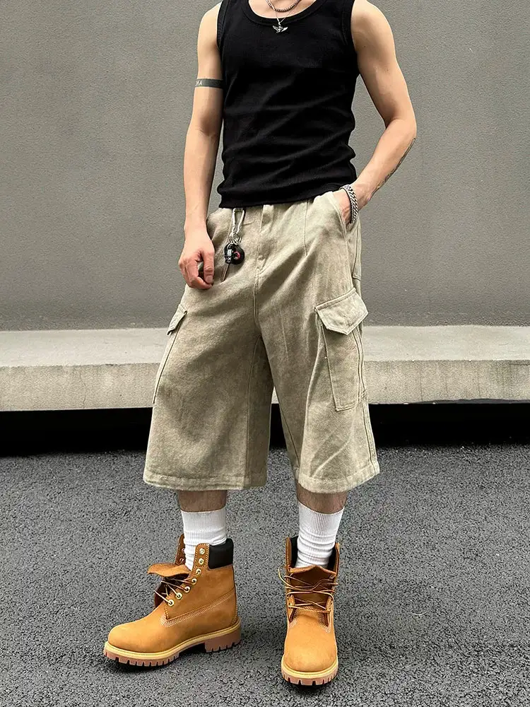 Stonewashed Knee Length Cargo Shorts