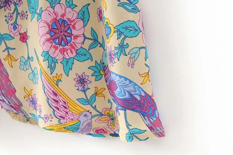 Wild Peacock & Flowers V-Neck Maxi Dress