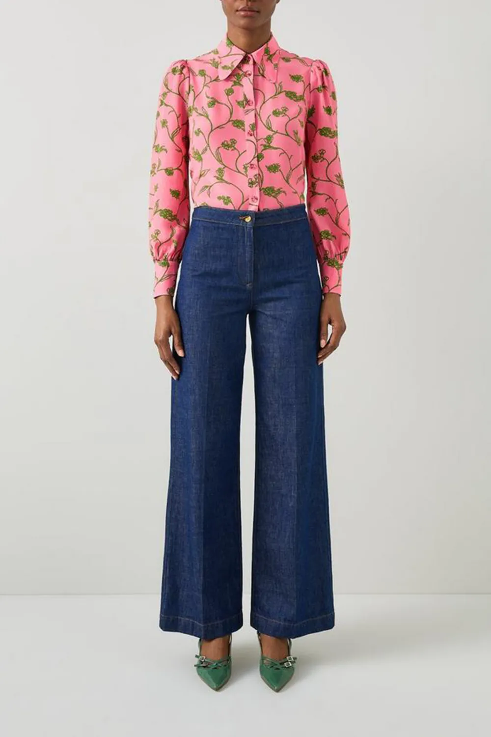 Pink Floral Print Long Sleeve Button Down Blouse