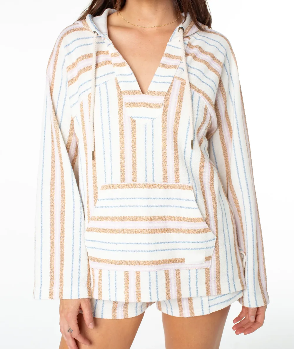 Large Pocket Hooded Striped Sweatshirt