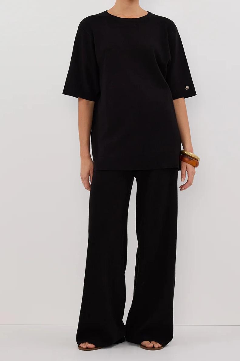 BLACK WIDE LEG KNIT PANT
