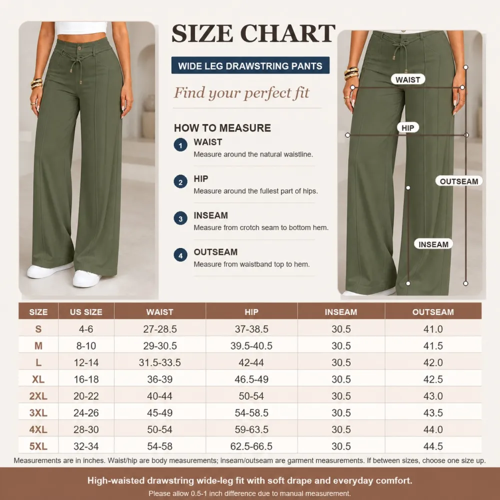 Women’s High Waisted Wide Leg Pants With Drawstring Waist Soft Lightweight Casual Trousers For Everyday Wear