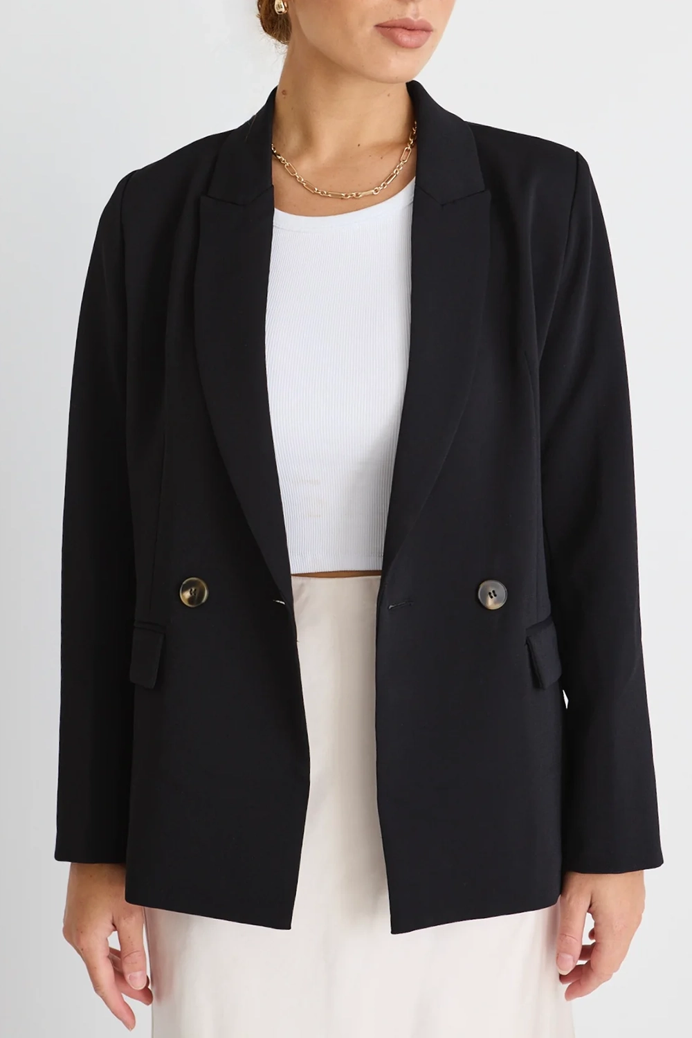 Black Crepe Semi - Fitted Blazer