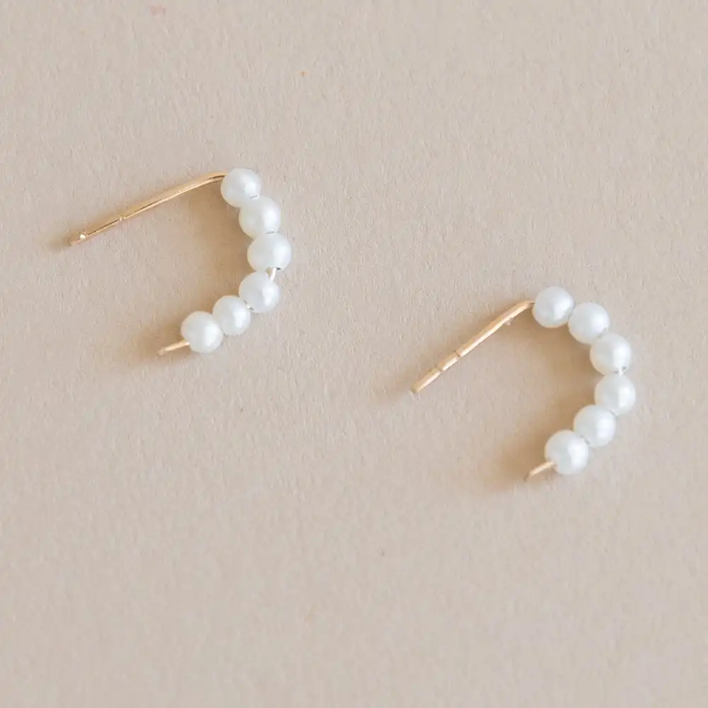 Baroque Pearl Crescent Hoop Earrings