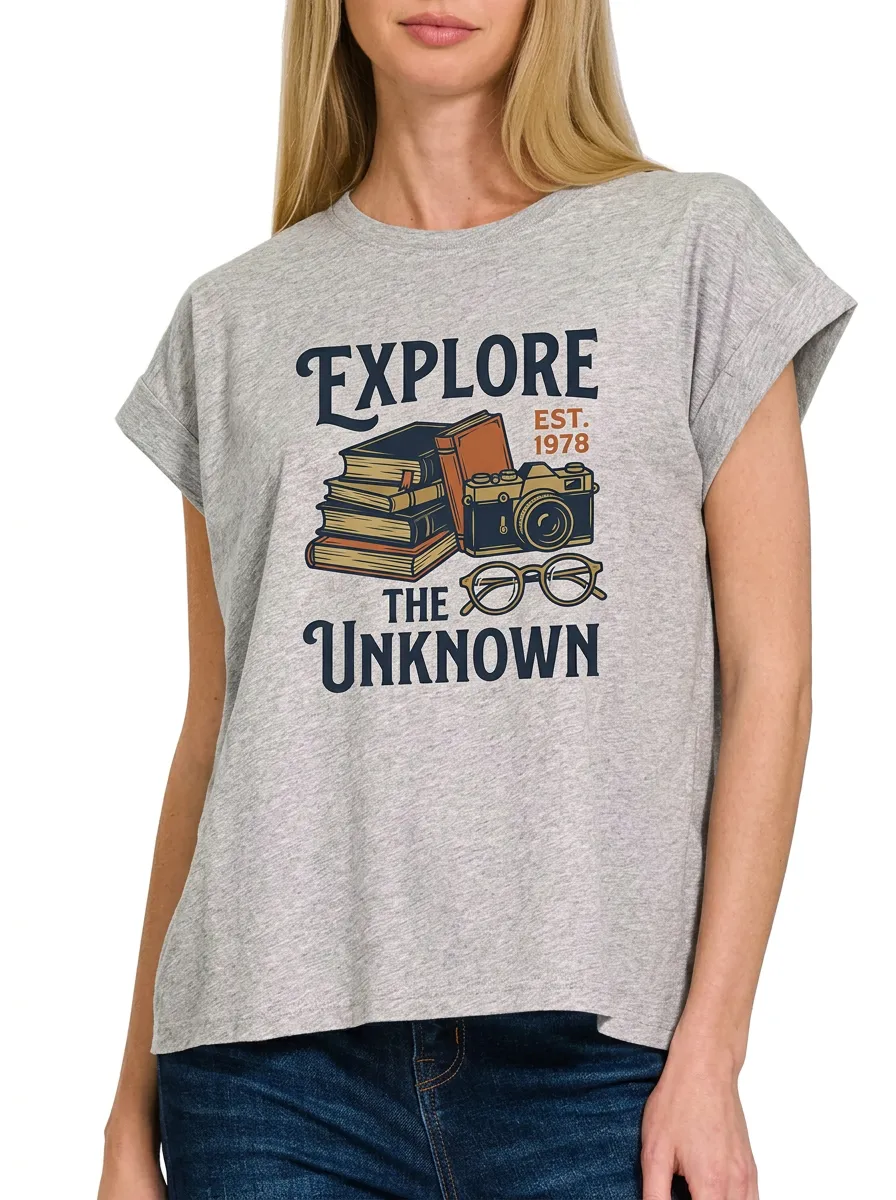 Women's Travel Photography Book Lover Explore Printed T-shirt