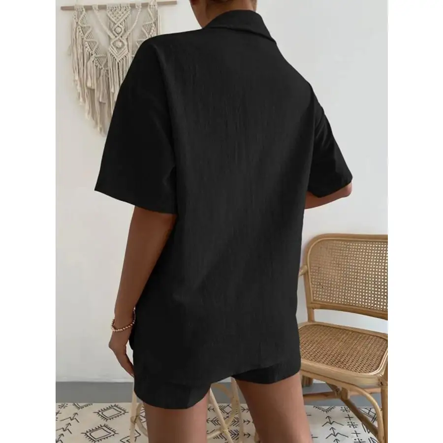 Button Up Short Sleeve Shirt and Shorts Set
