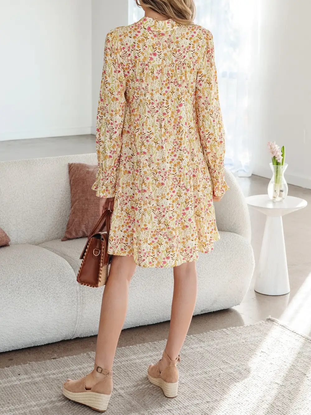 Comfort Fit Floral Printed Ruffle Dress