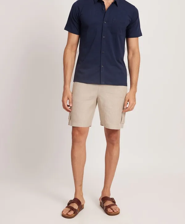 Deep Blue Short Sleeve Linen Shirt