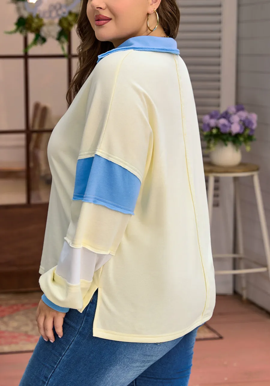 Women's Colorblock V Neck Patchwork Pullover Top
