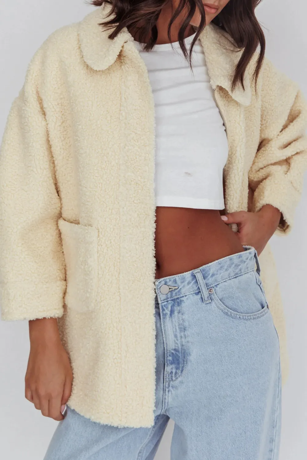 Simple Solid Color Lamb Wool Lapel Coat