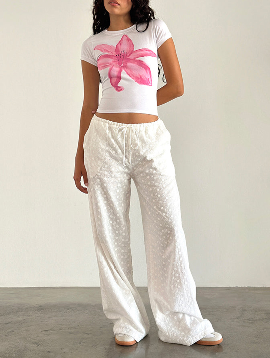 White With Painted Flower Pink Tee