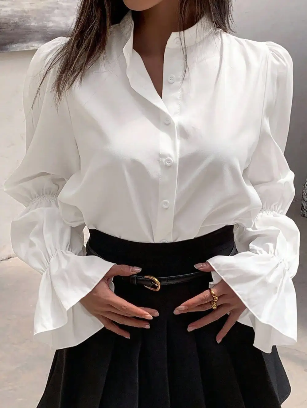 Casual Blouse With Elegant Bell Sleeves