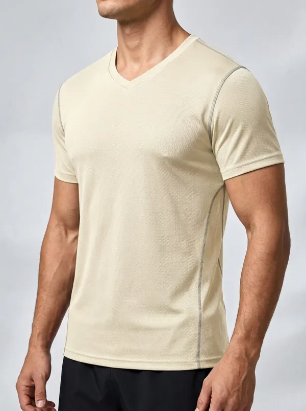 Streamlined Textured V-Neck Core Style Men's Slim Fit Short Sleeve T-Shirt
