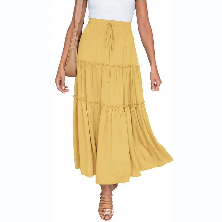 Women's High Waist Midi Skirt Bohemian Pleated Elegant Pants
