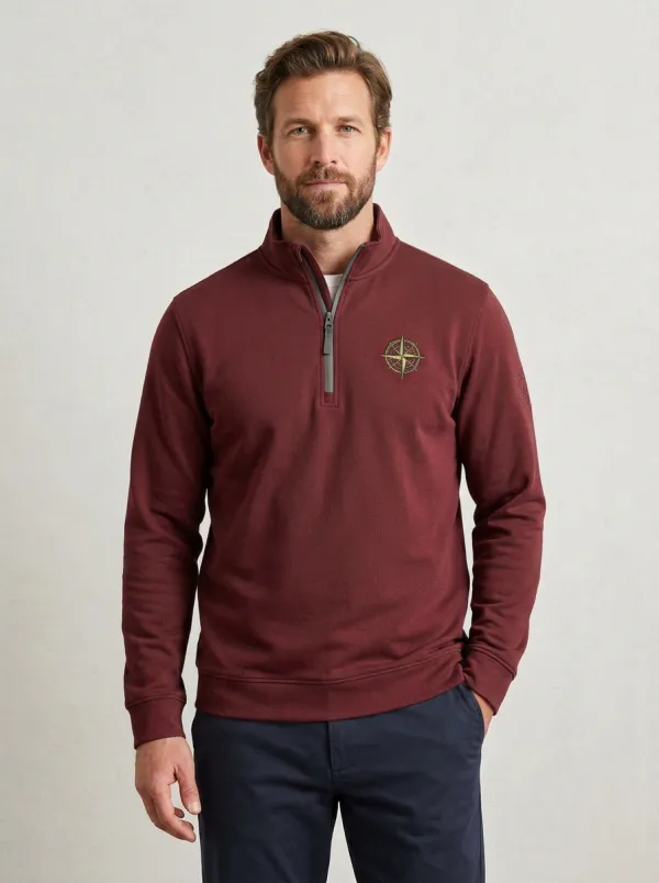 Men's Nautical Compass Adventure Graphic Quarter-Zip-Neck Sweatshirt