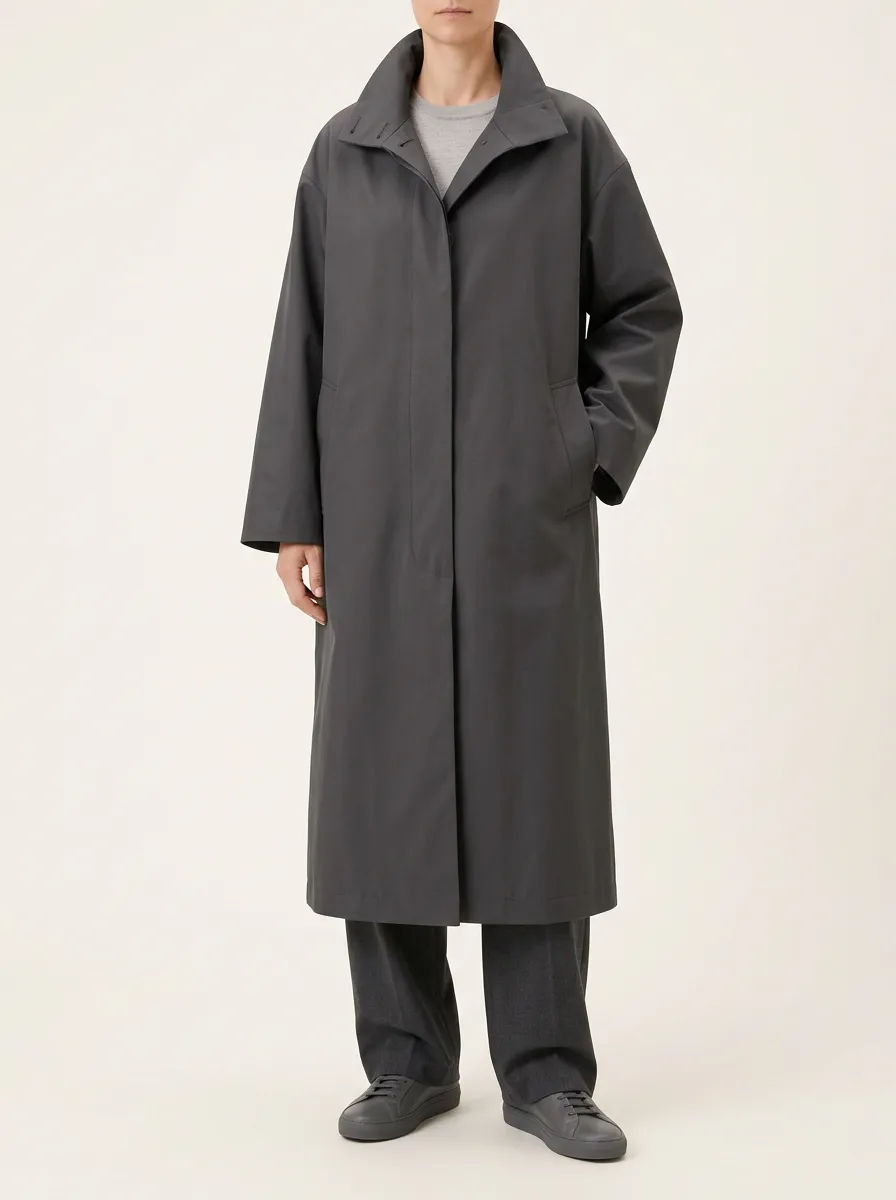 Women's Long Charcoal Grey Trench Coat with concealed placket