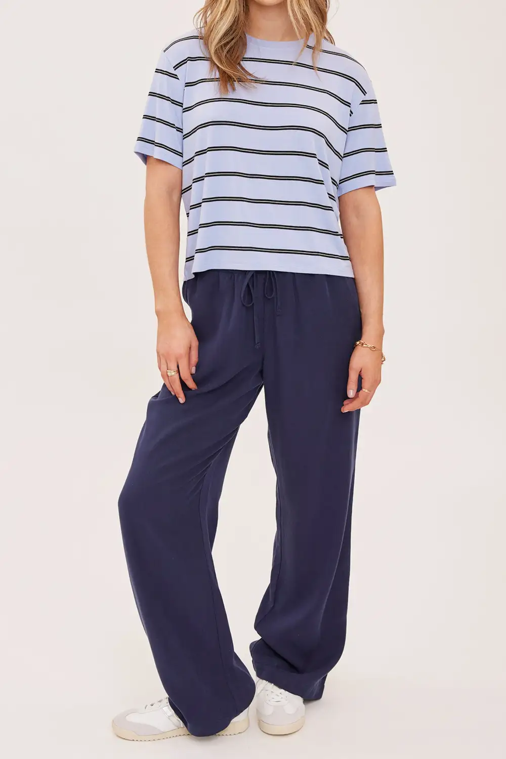 Striped Crew Neck Cropped Boxy Tee