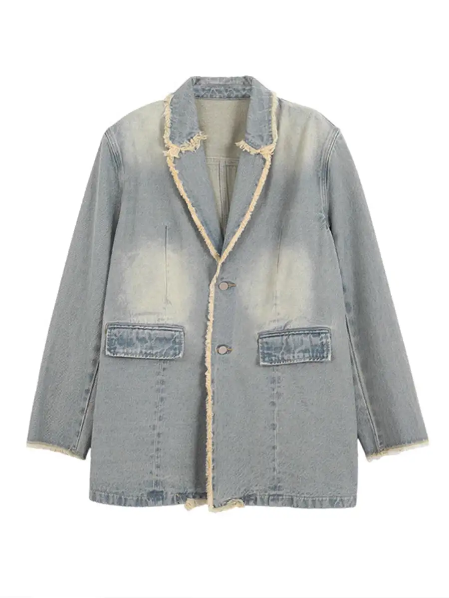 Vintage-style Casual Oversize Jacket With Raw Edges