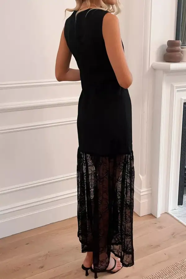 Sleeveless Lace Floral Maxi Dress