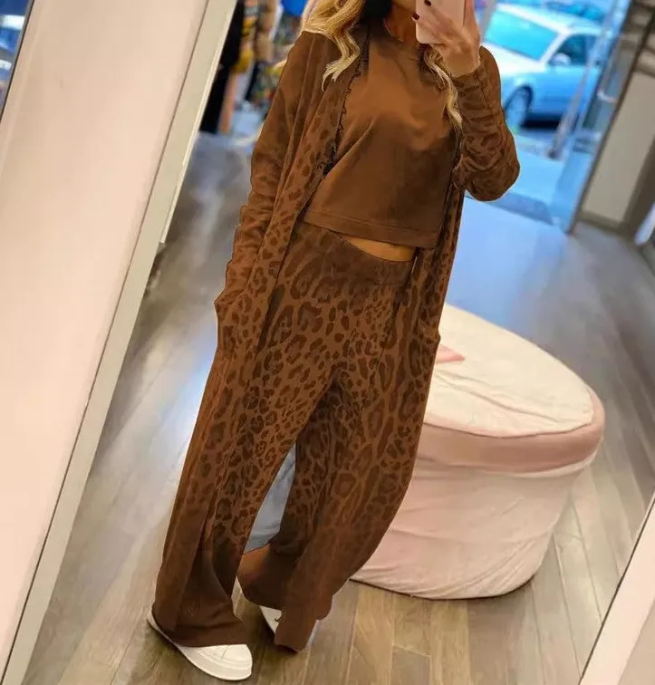 Leopard Print Cardigan Pants Set