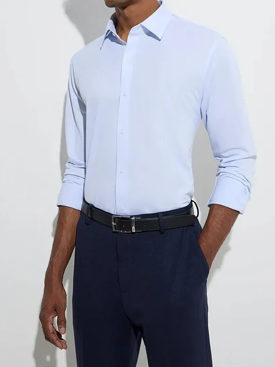 Light Blue Solid Slim-Fit Shirt