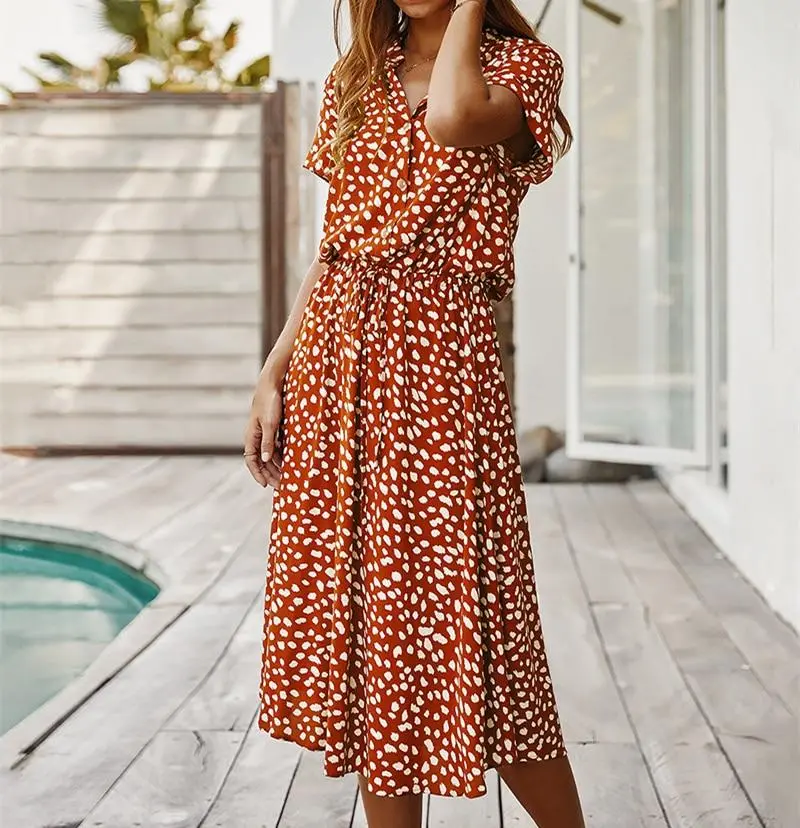 2025 Luludress Ladies Bohemian Leopard Print Shirt Dress