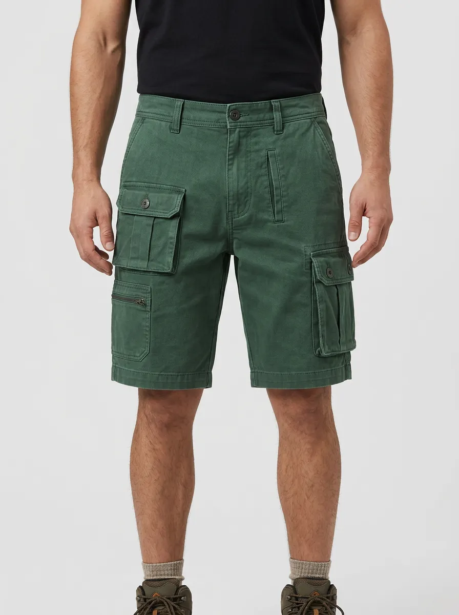 Men's Green Multi-Pocket Tactical Cargo Shorts