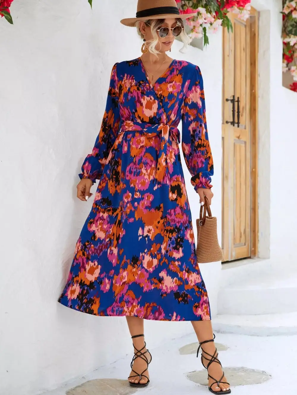 Lightweight Feel Printed Long Sleeve Midi Dress