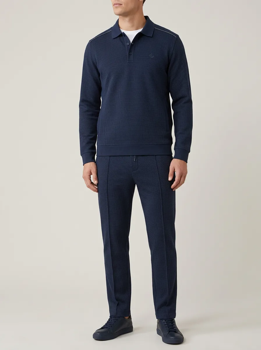 Men's Statement Textured Polo Collar Jacket and Jogger Pants Set