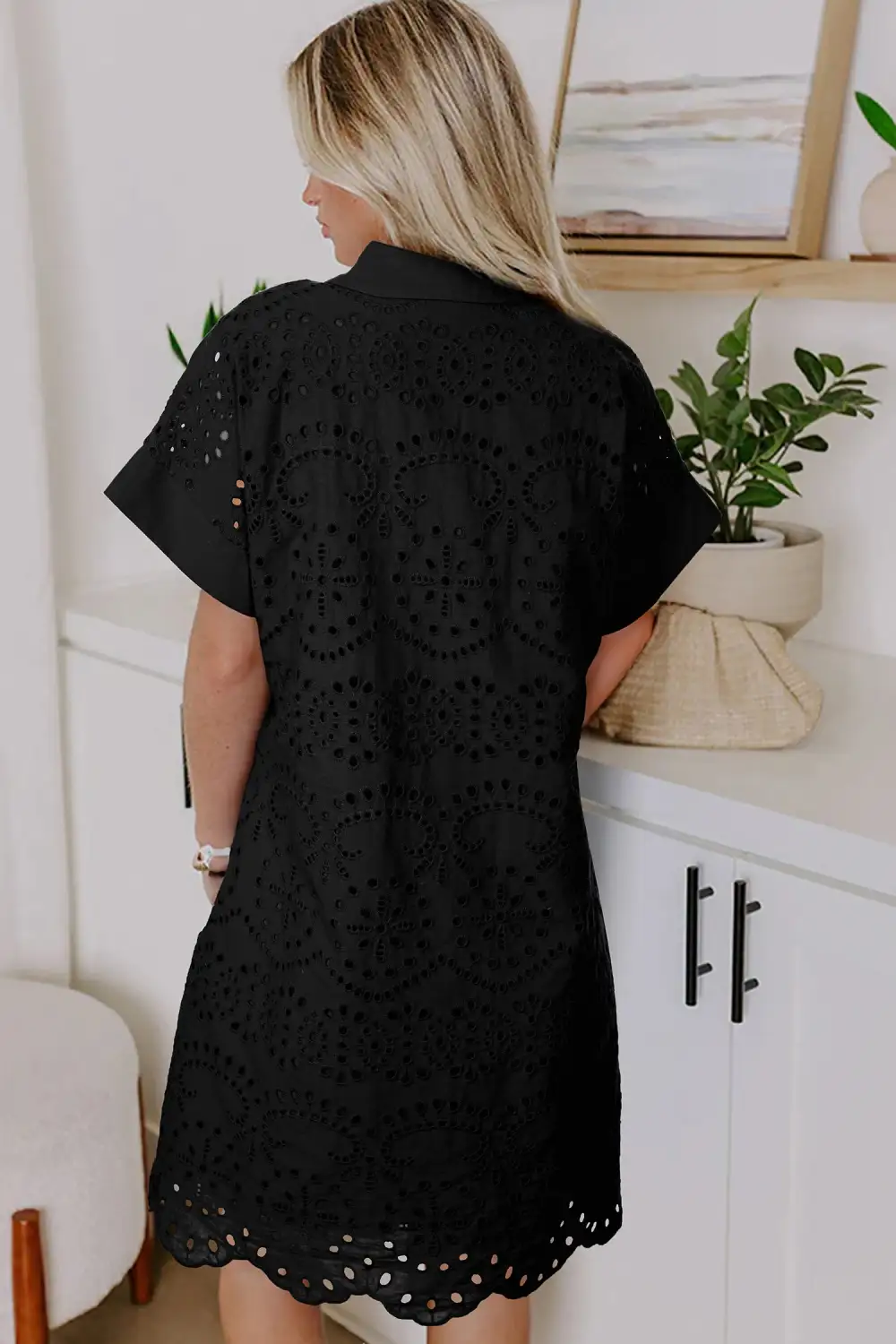 Solid Color Eyelet Embroidered T Shirt Mini Dress Weekend