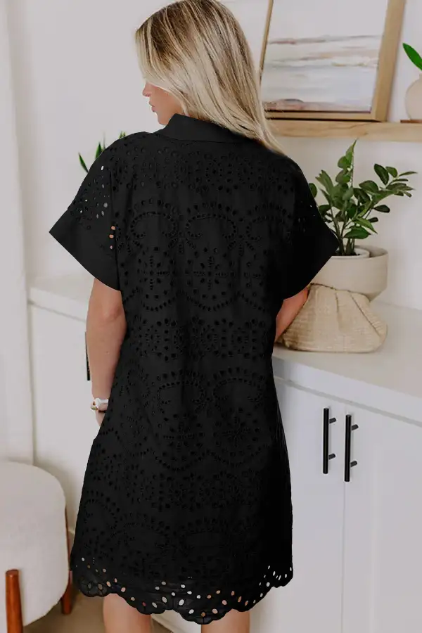 Solid Color Eyelet Embroidered T Shirt Mini Dress Weekend
