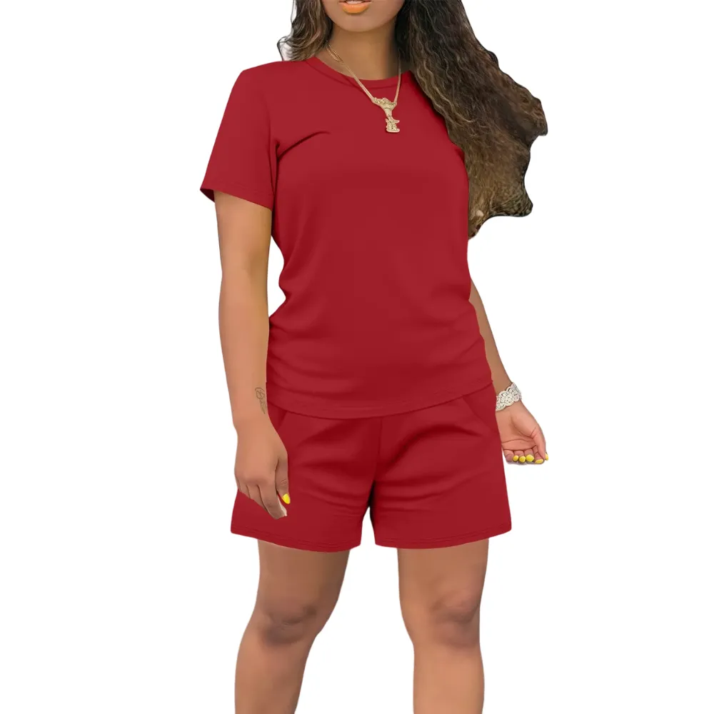 Women's Summer Casual 2 Piece Outfits Short Sleeve Top & Shorts Set Soft Regular Fit Loungewear
