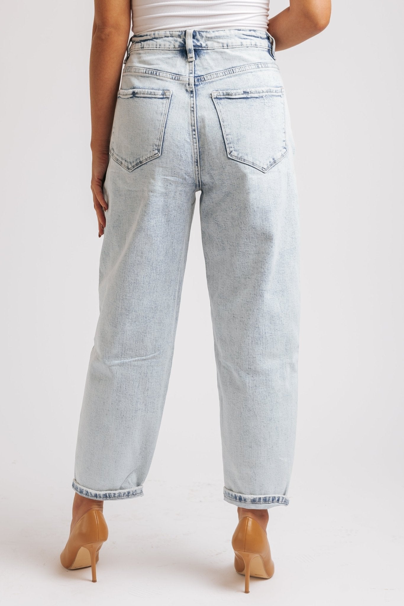 Light Wash Distressed Barrel Leg Jeans