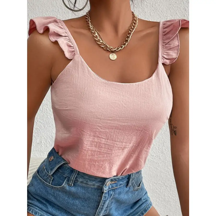 Backless Ruffled Scoop Neck Tank
