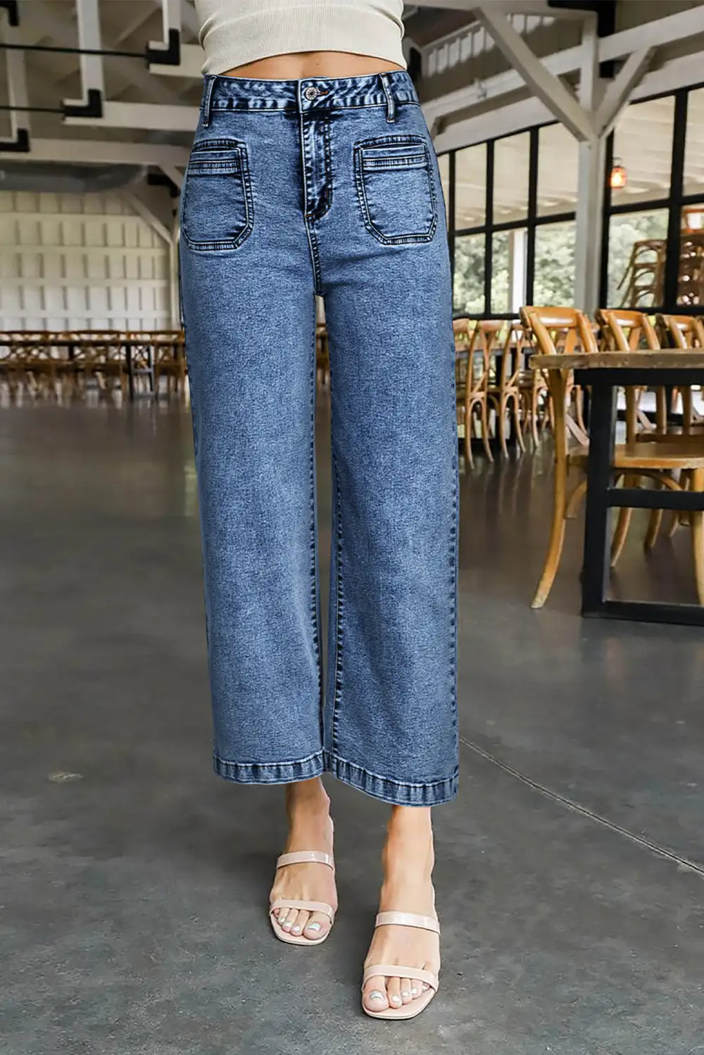 Patch Pocket Straight Leg Loose Jeans